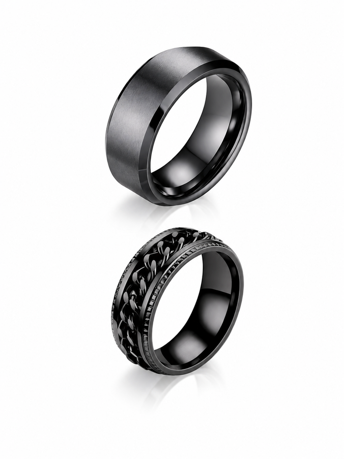 Conjunto de Anillos Silver Black - Acero Inoxidable