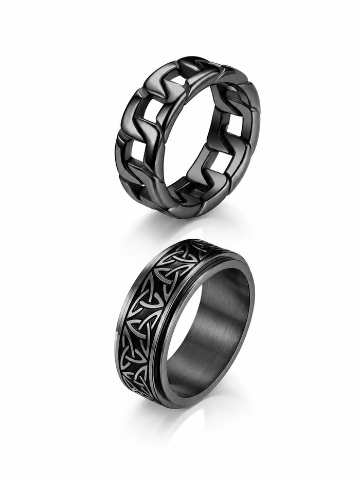 Conjunto de Anillos Black Minimal - Acero Inoxidable