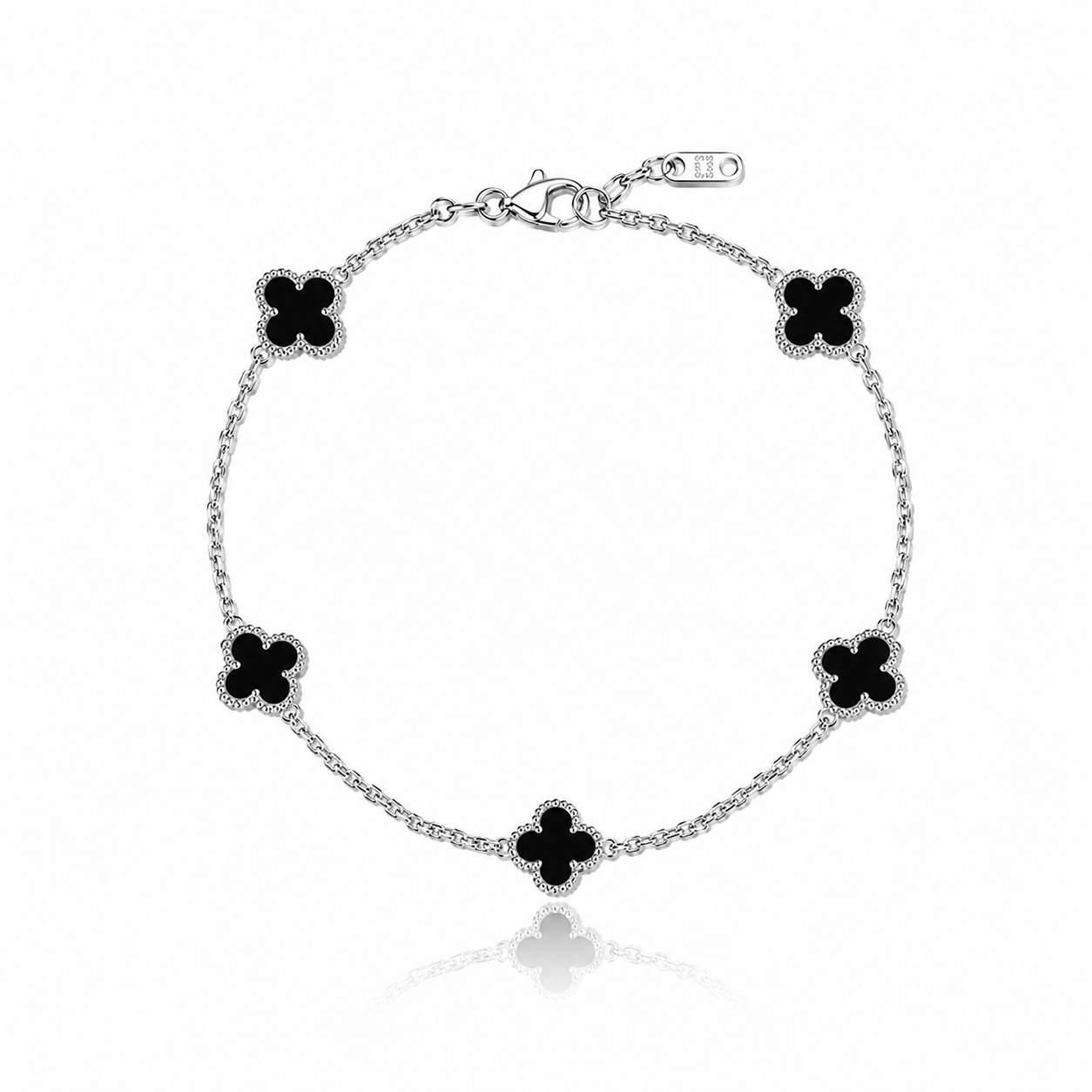 Conjunto Trébol Black - Enchapado Plata 925
