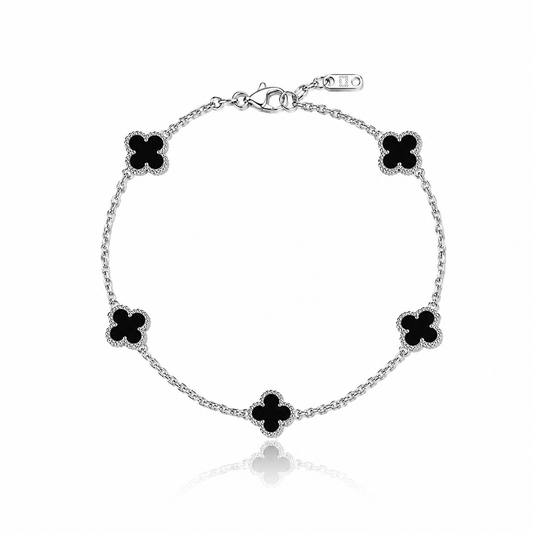 Conjunto Trébol Black - Enchapado Plata 925