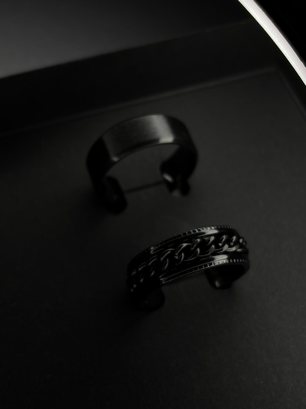 Conjunto de Anillos Silver Black - Acero Inoxidable