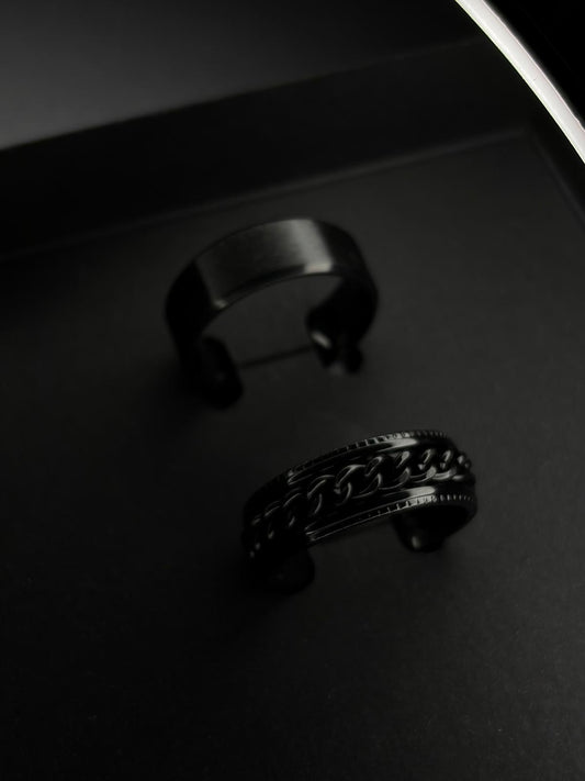 Conjunto de Anillos Silver Black - Acero Inoxidable