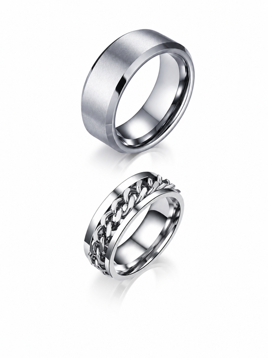 Conjunto Anillos Silver Minimal - Acero Inoxidable