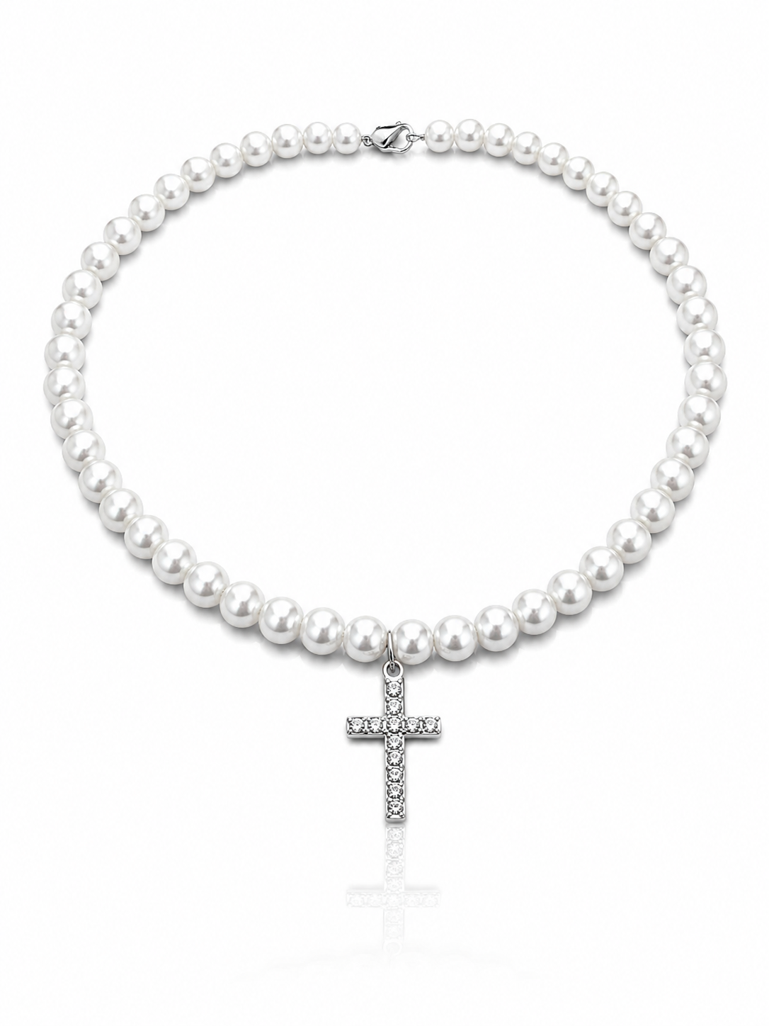 Collar de perlas con dije de cruz